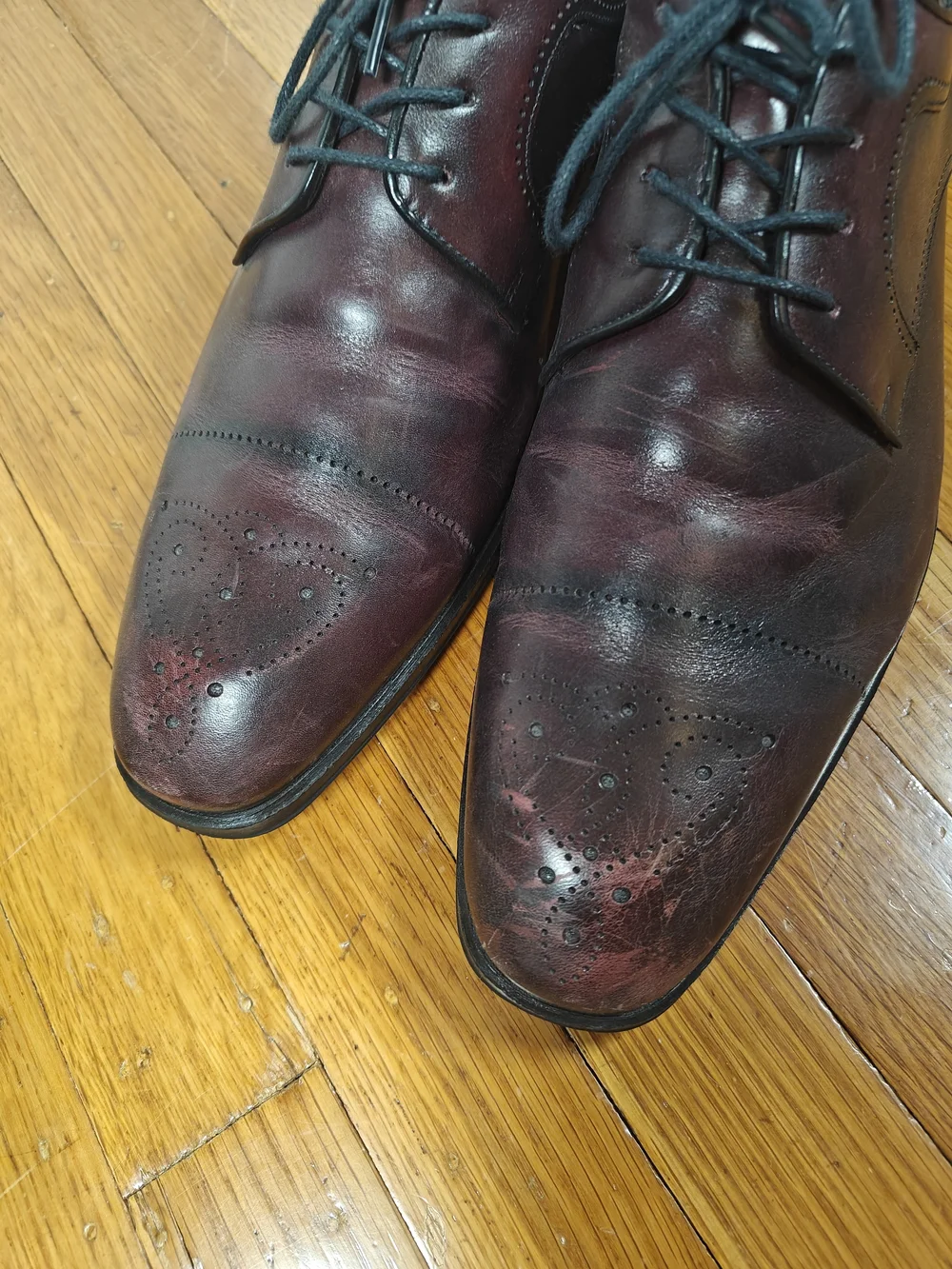 Joseph Abboud Mens 11 Burgundy Leather Taylor Cap Toe Oxford Dress Shoes